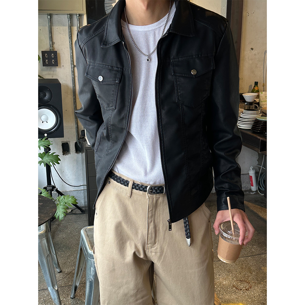 [S/S] Rough single pocket leather jacket(M-XL)