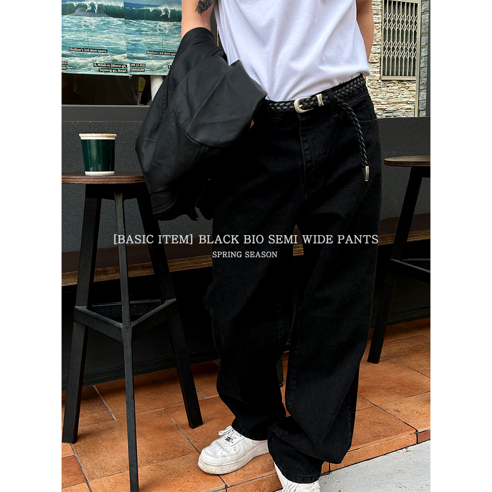 [BASIC ITEM] Black bio semi wide pants