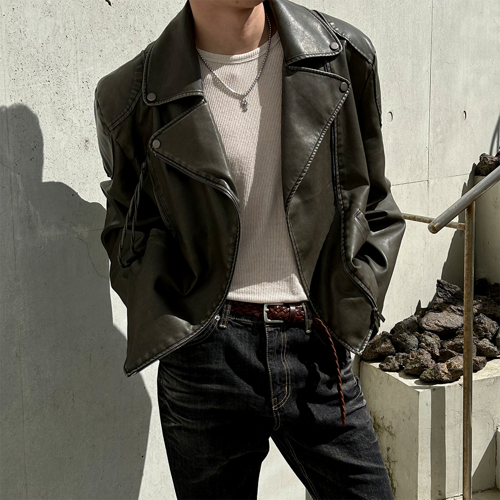 [Unisex] Crack rider leather jacket(3color)