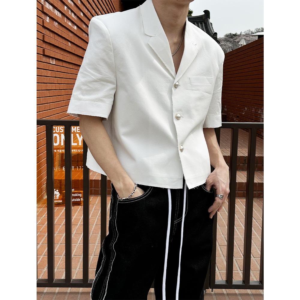 [PREMIUM] Linen crop half jacket(3color)