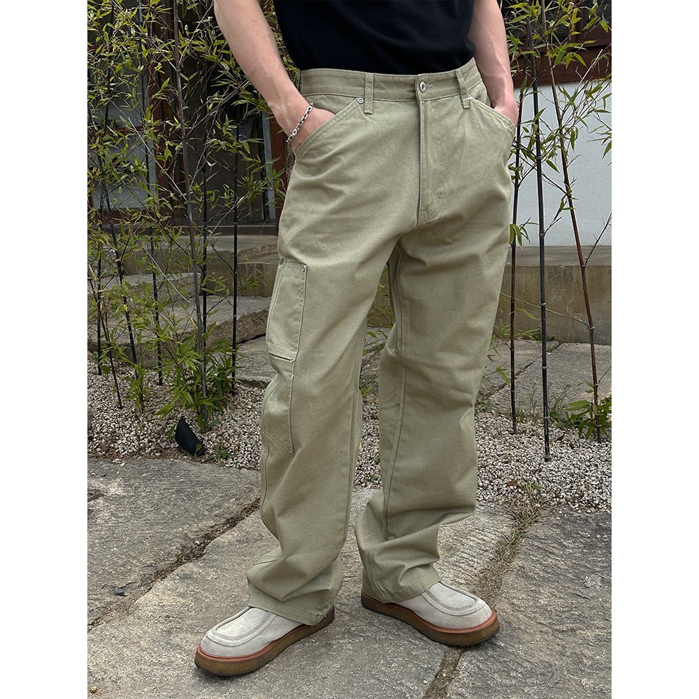 [차콜 라지 품절][한정수량] Double pocket cotton straight pants(2color)