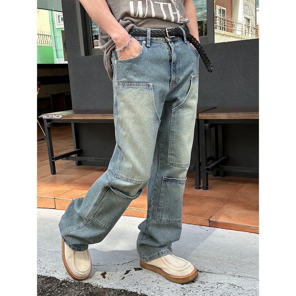 [Unisex] Double carpender straight denim pants