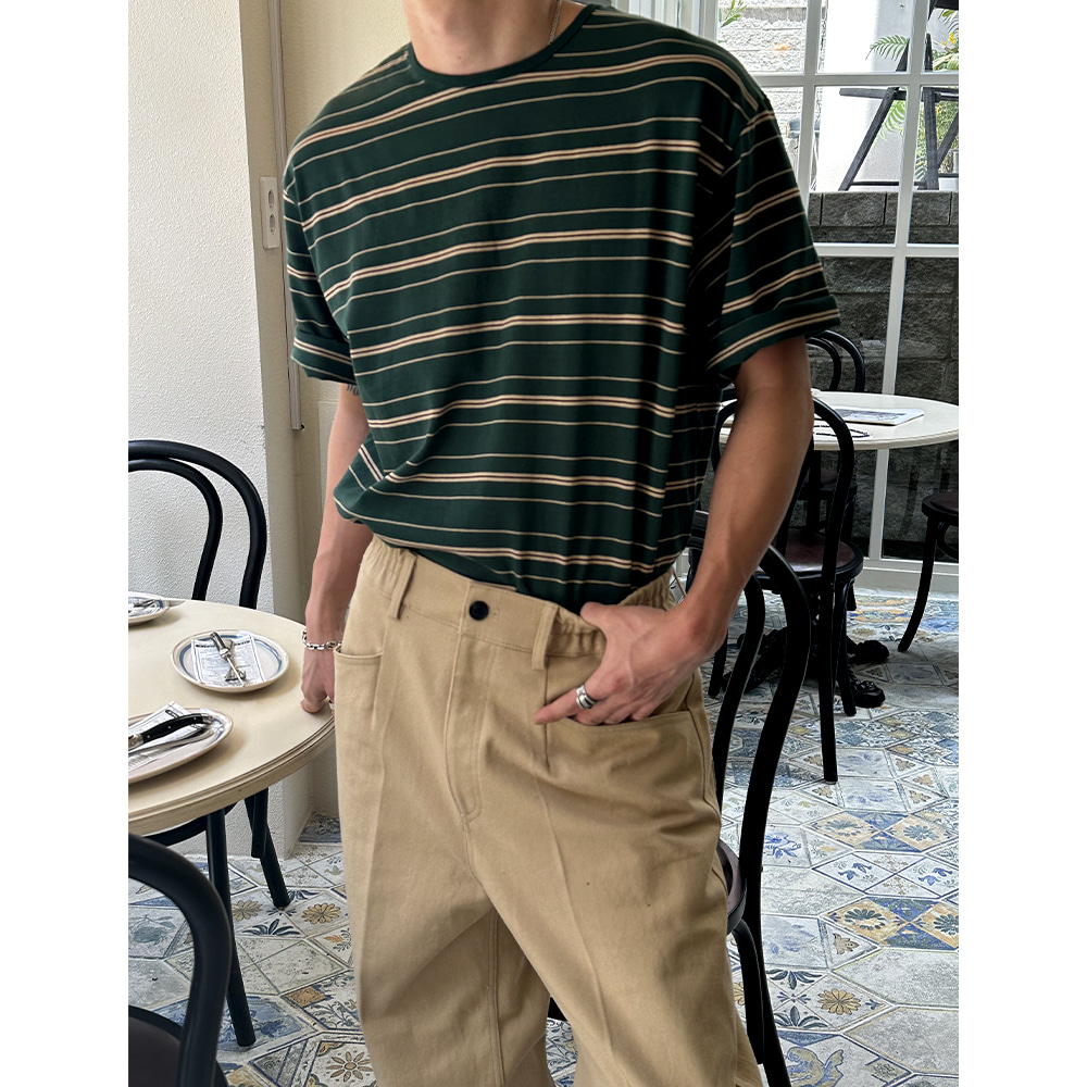 [BEST][S/S]Mour thin stripe half t-shirts(3color)