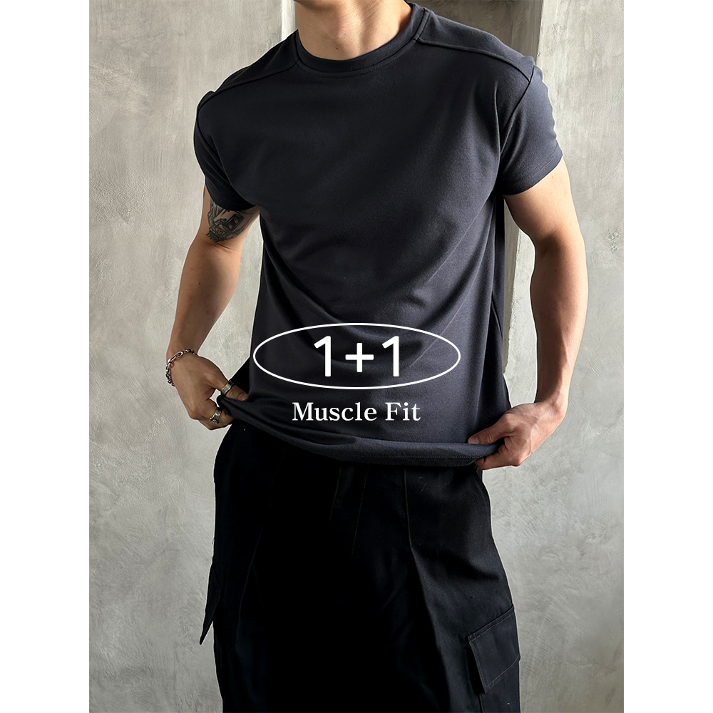 [블랙,아이 라지 당일출고][1+1][PREMIUM] Shoulder line muscle half t-shirts(3color)