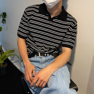 [Unisex] Stripe half knit t-shirts(3color)