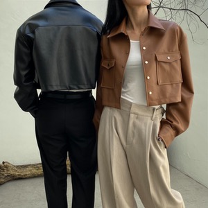 [Unisex] French leather crop jacket (2color)
