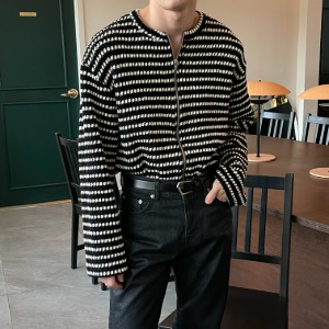 [Unisex] Stripe knit zip up(2color)