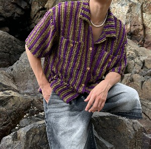 [Unisex] Ethnic knit kara half shirts(2color)