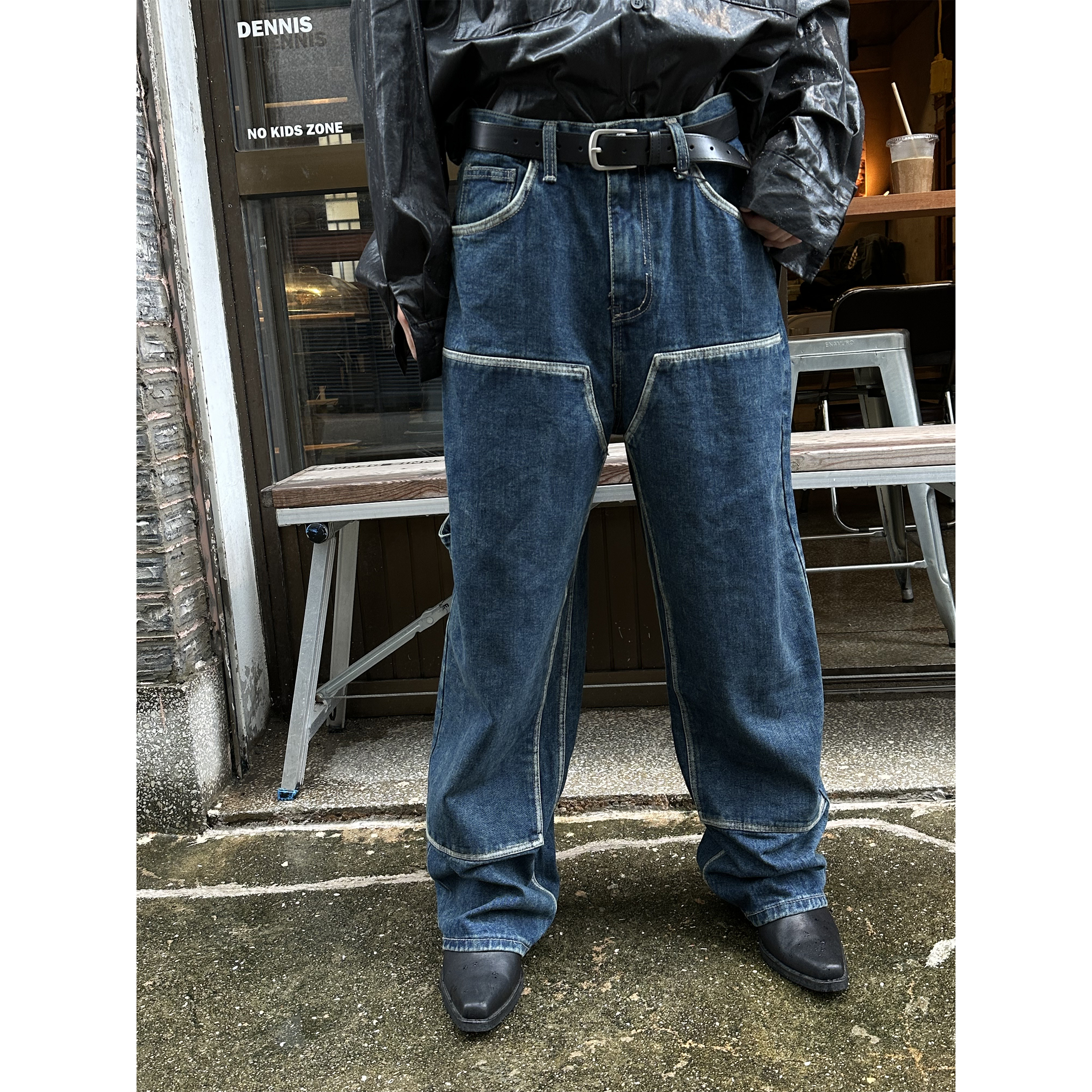 [Unisex] Double square wide denim pants(2color)