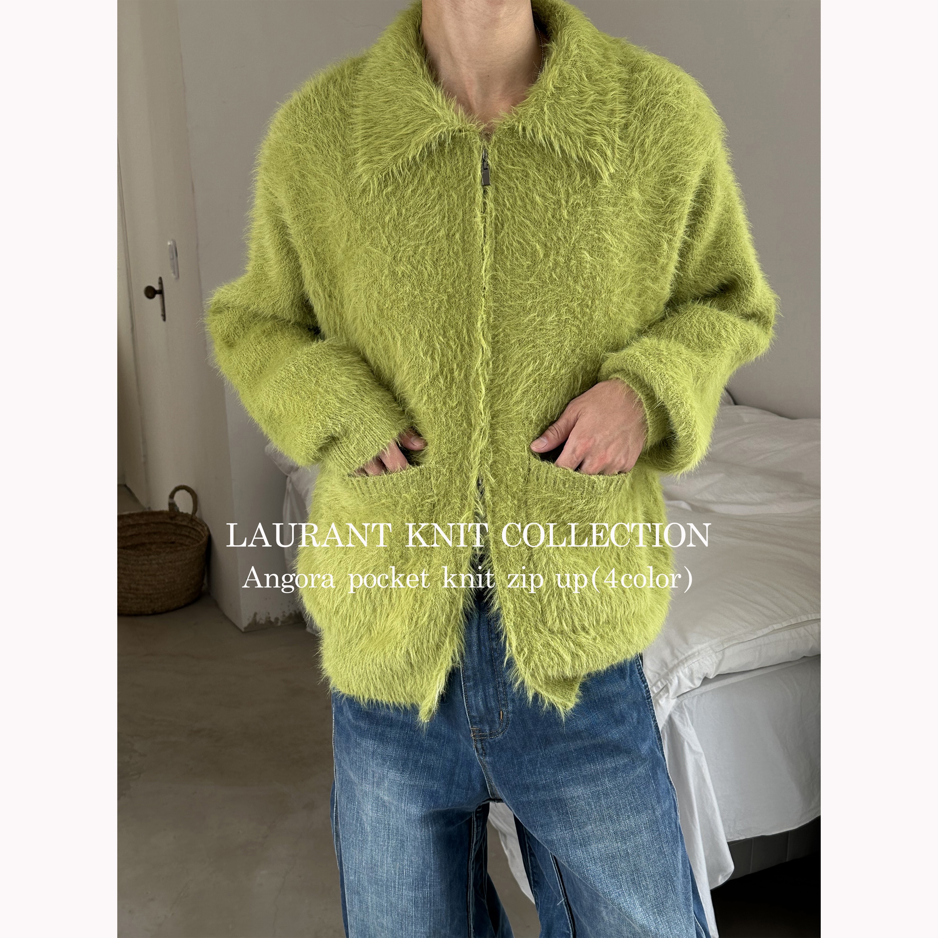 [블랙 당일출고][Premium] Angora pocket knit zip up(4color)