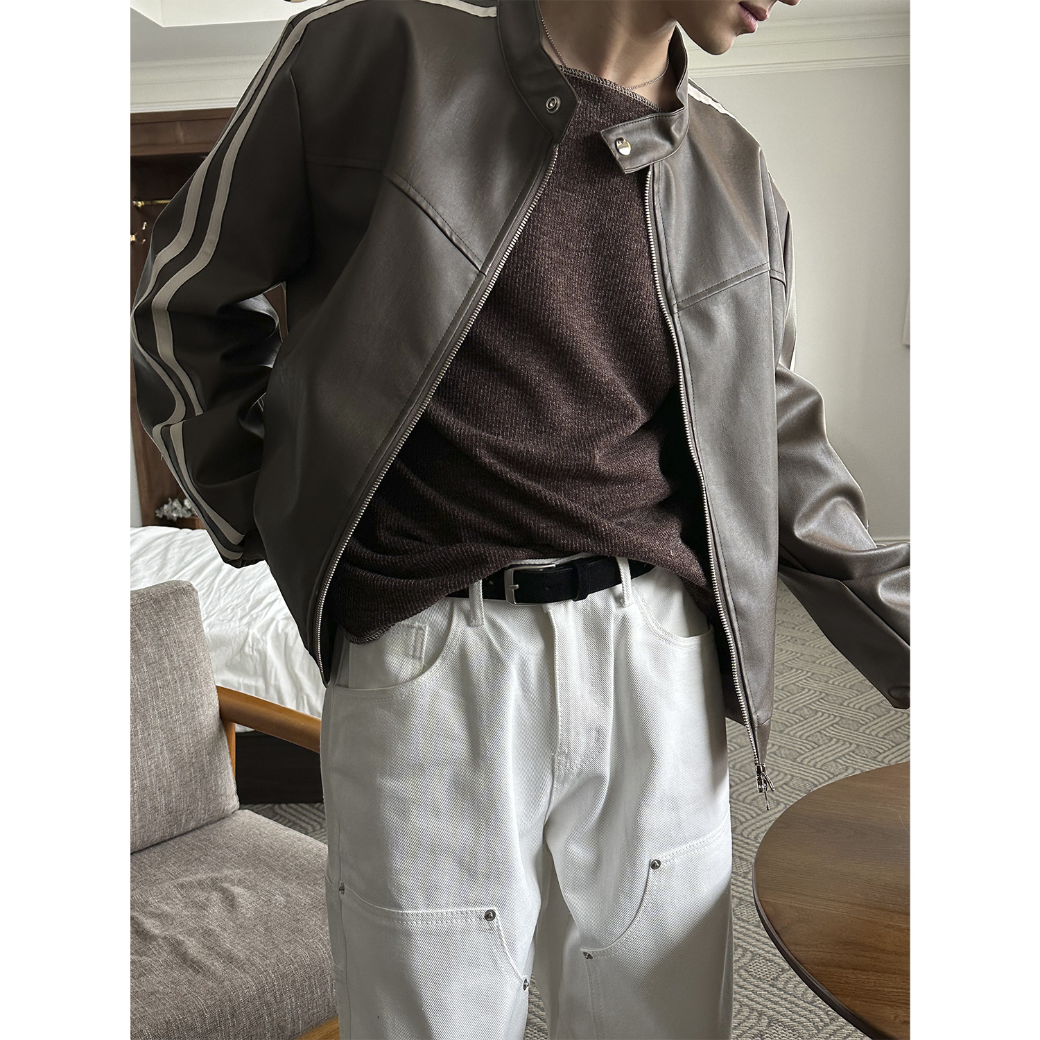 [S/S] Line leather blouson jacket(3color)