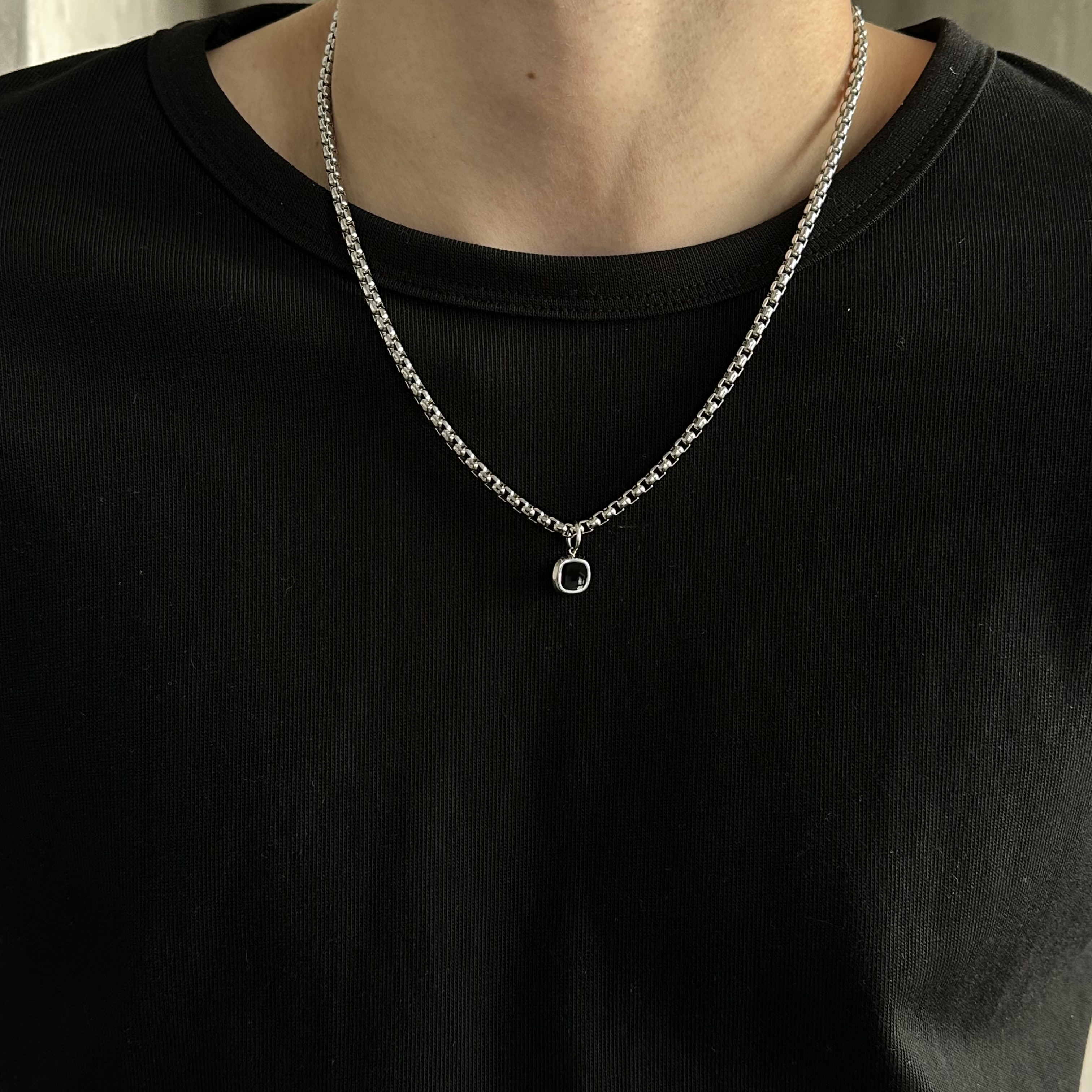 [당일출고][BEST] Square buckle chain necklace