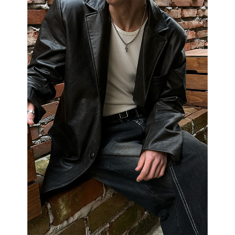 [Unisex] Overfit leather blazer(2color)