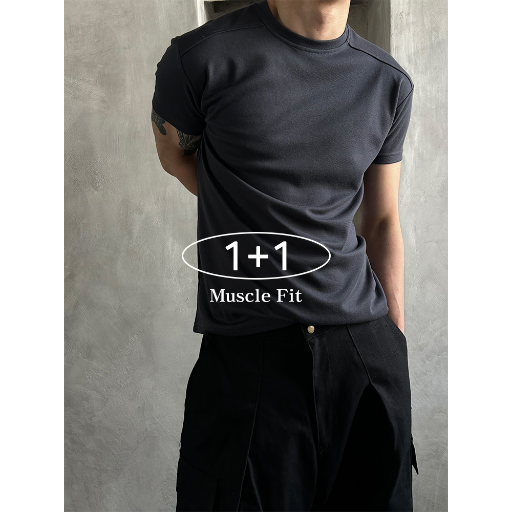 [1+1][PREMIUM] Shoulder line muscle half t-shirts(3color)