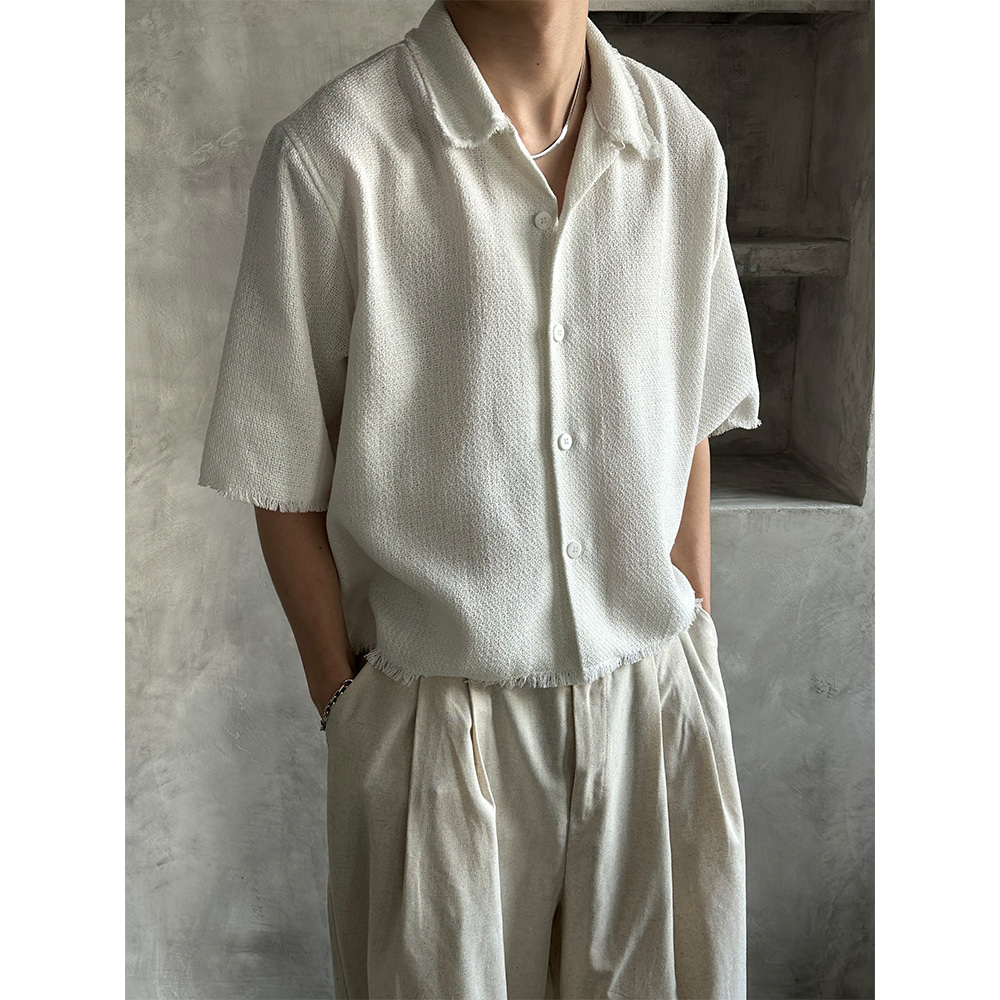 [Unisex] Linen tweed cutting half shirts(2color)