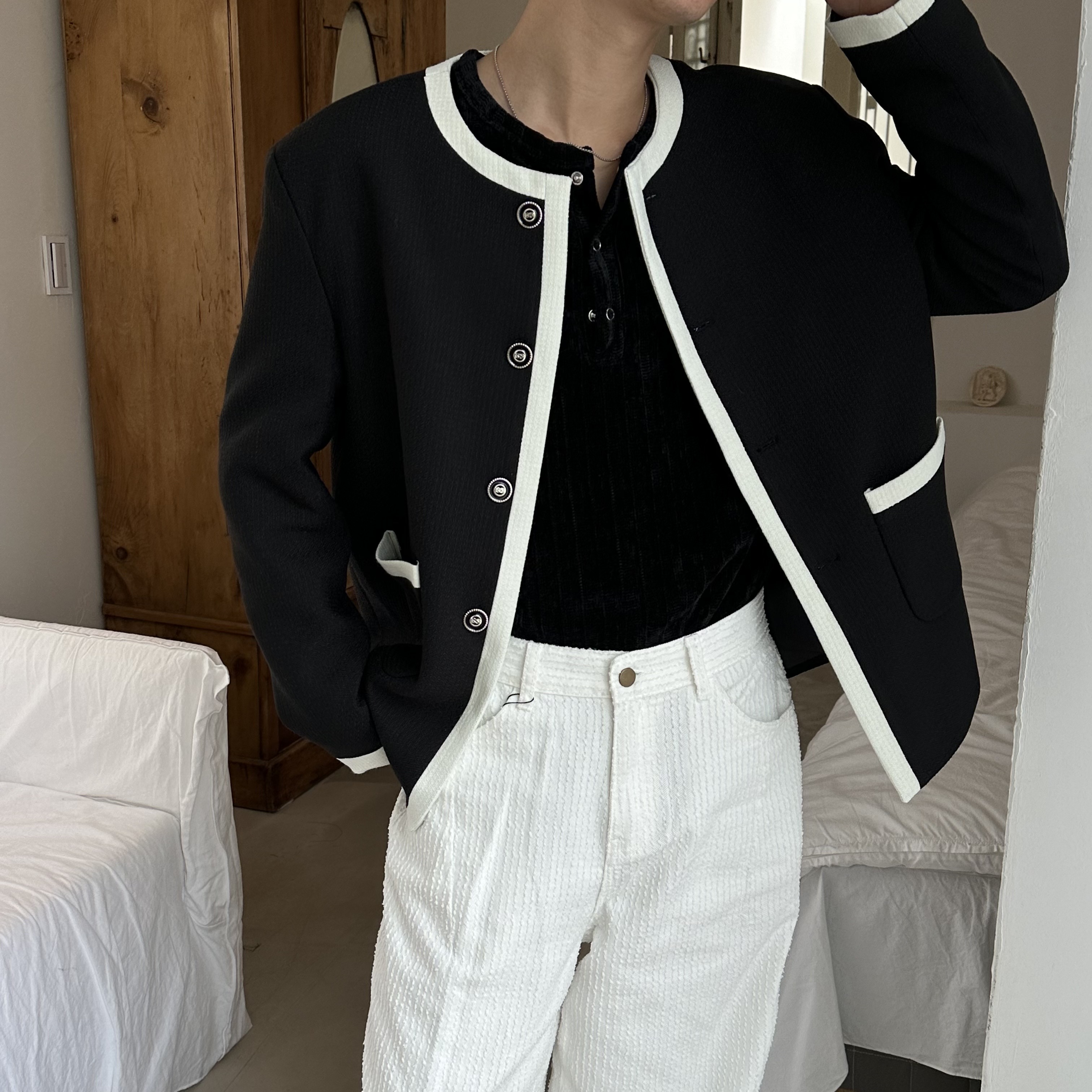 [Unisex] Line round tweed jacket(2color)