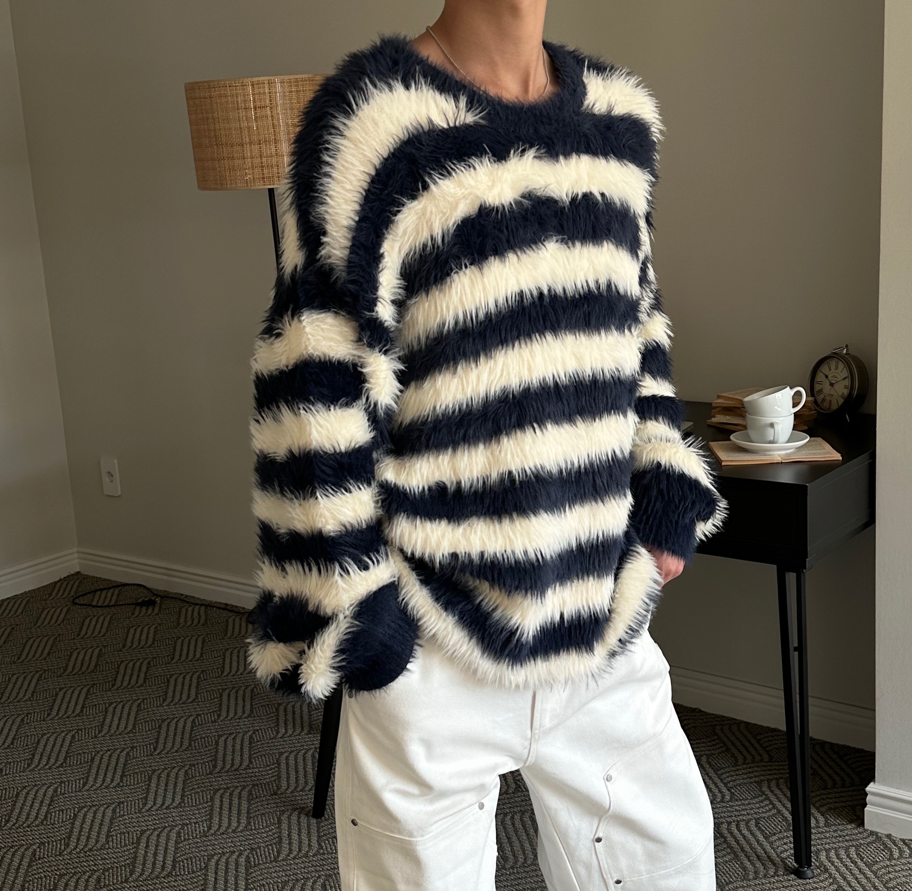 [PREMIUM] Angora stripe round neck knit(4color)
