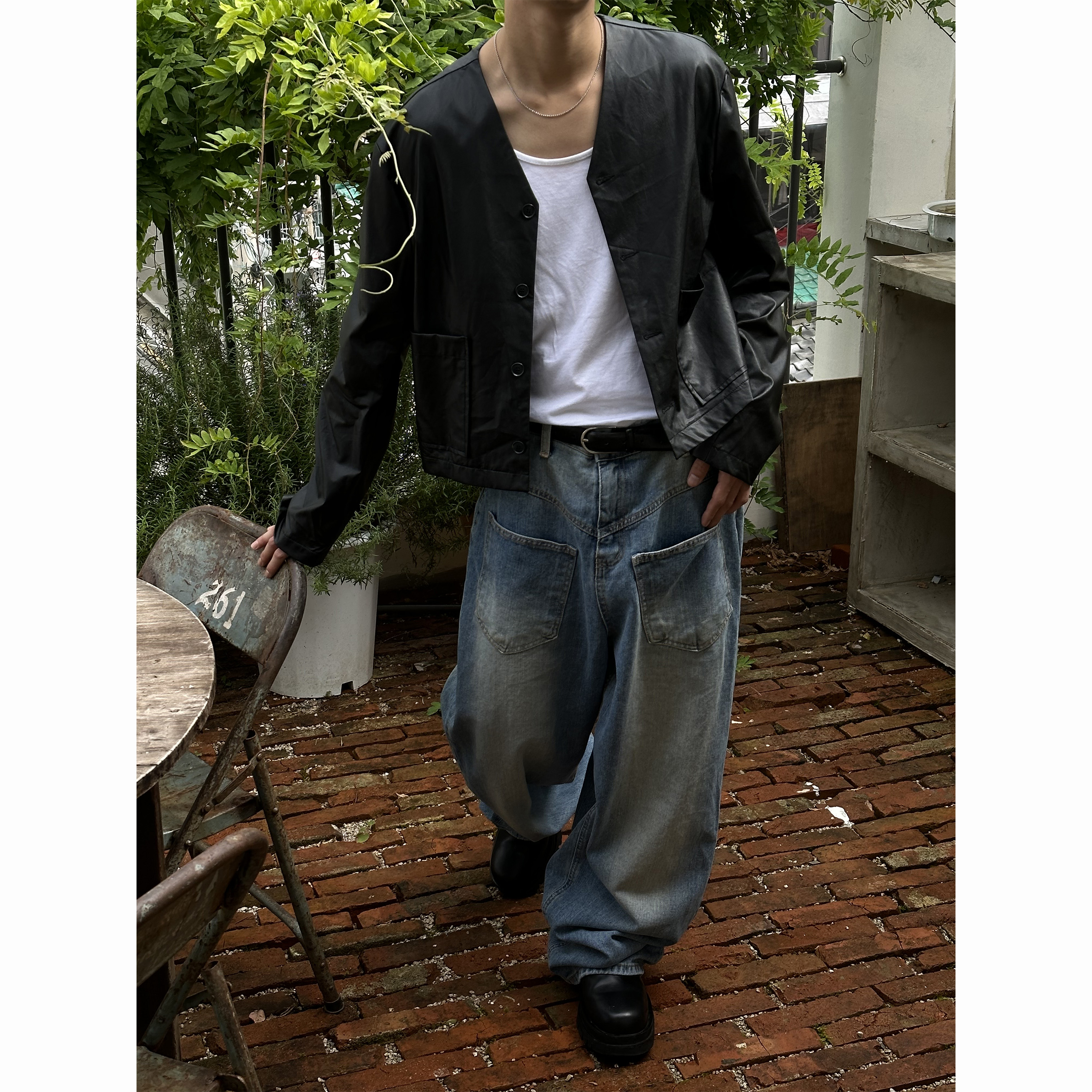 [BEST] Crop leather cardigan(2color)