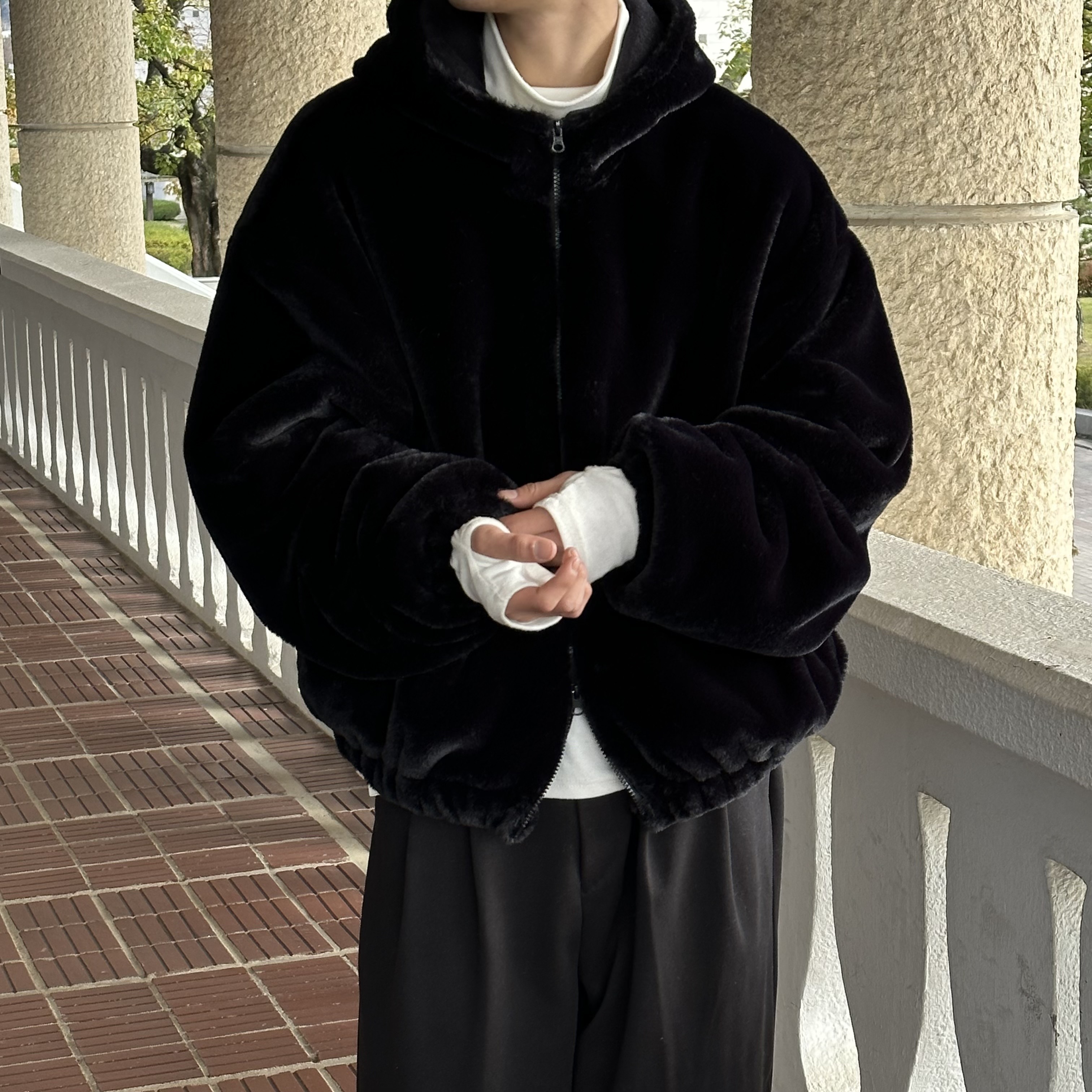 [F/W][Unisex] Fur hoody overfit jumper(2color)