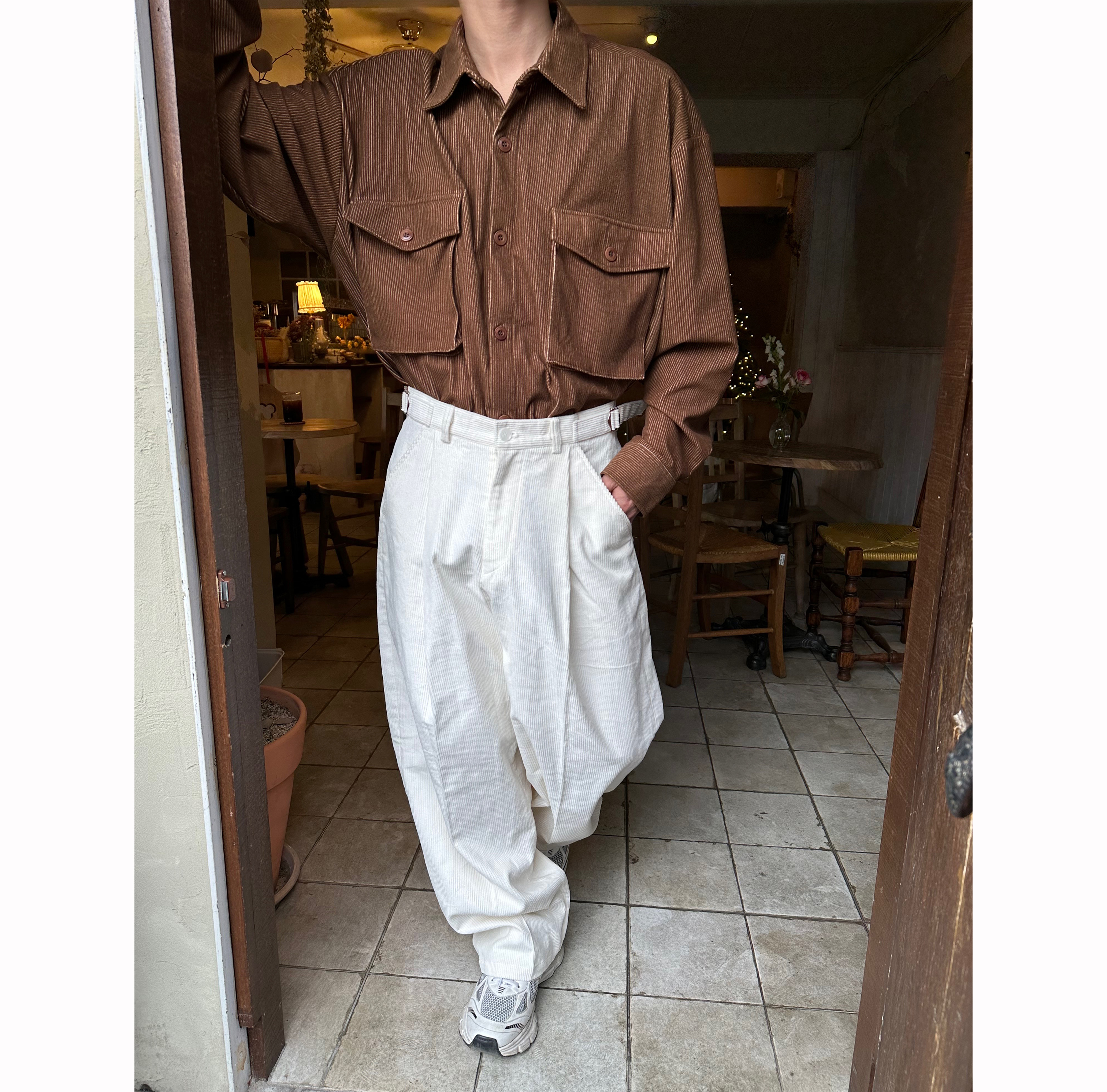 [Unisex] Corduroy side belt wide pants(3color)