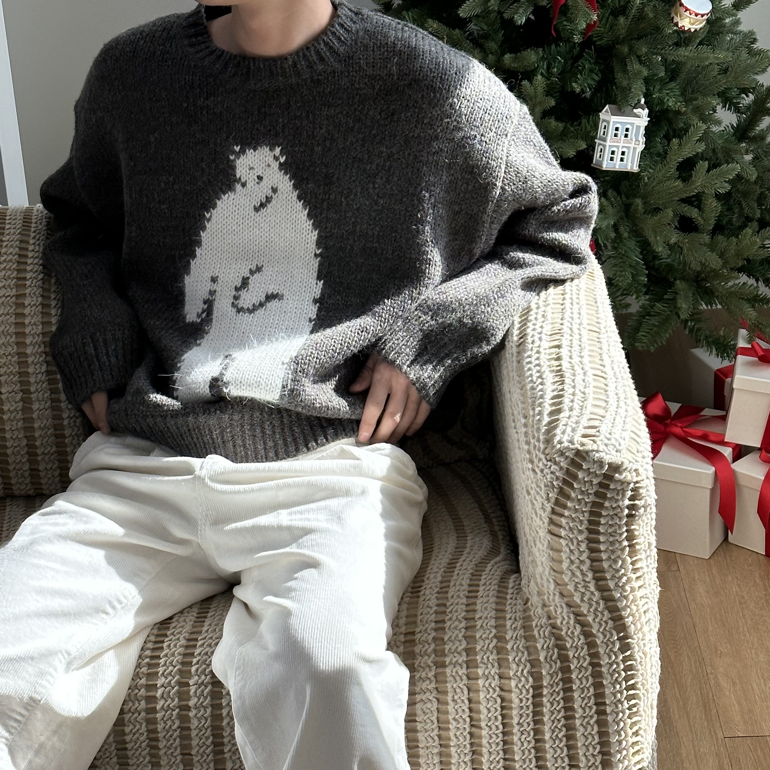 [네이비 당일출고][F/W] Snow bear wool sweater knit(2color)