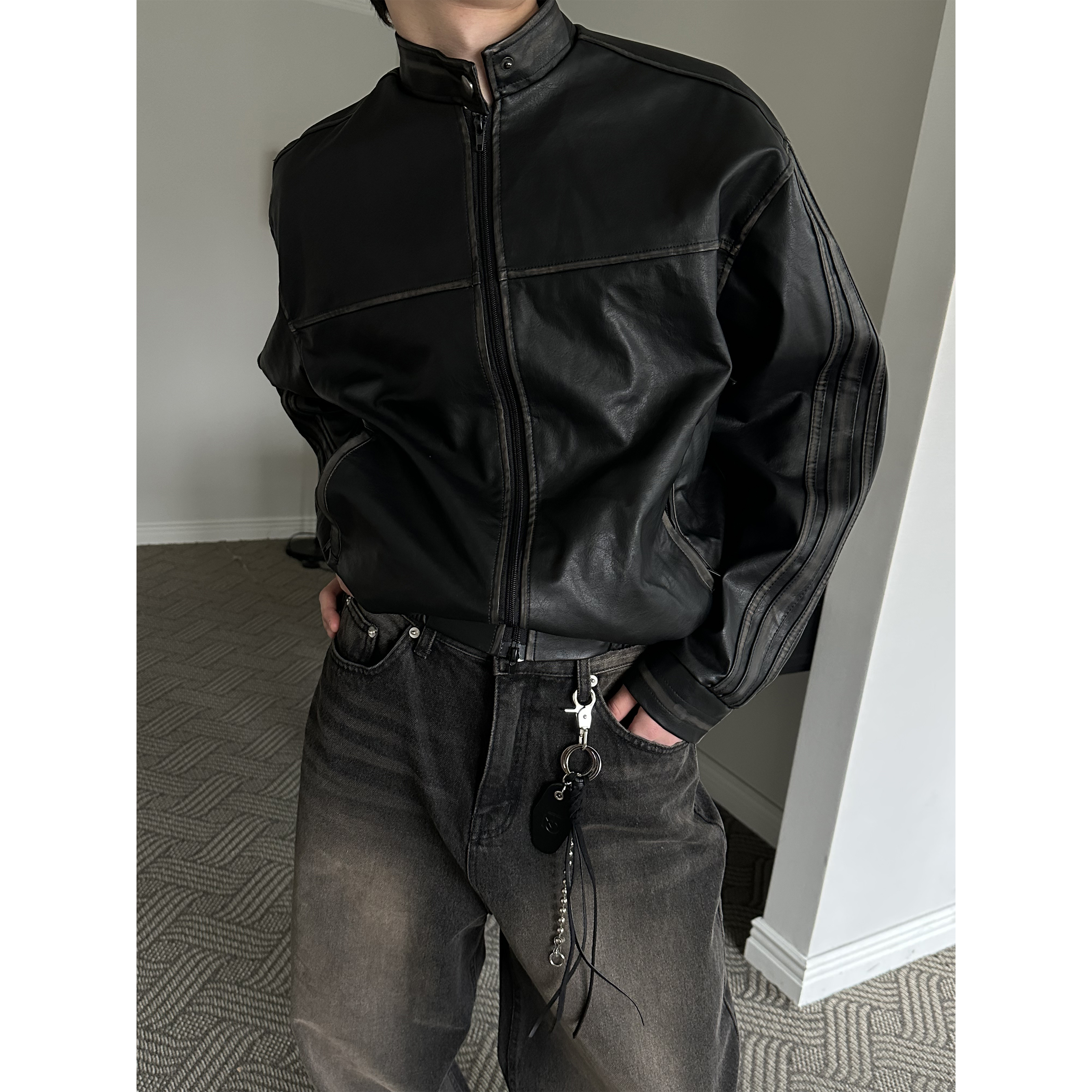 [S/S] Washed leather crop jacket(2color)