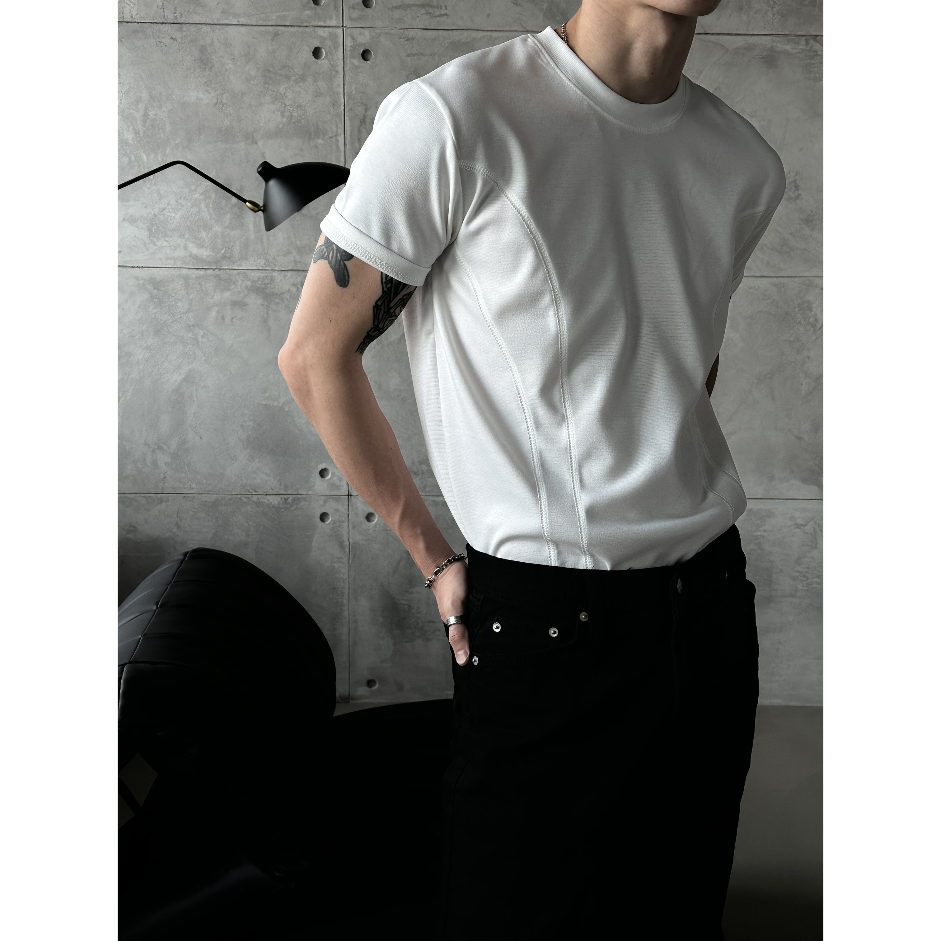 [L size 추가제작][월요일 전사이즈 입고][1+1][MUSCLE FIT] Curve muscle half t-shirts(3color)