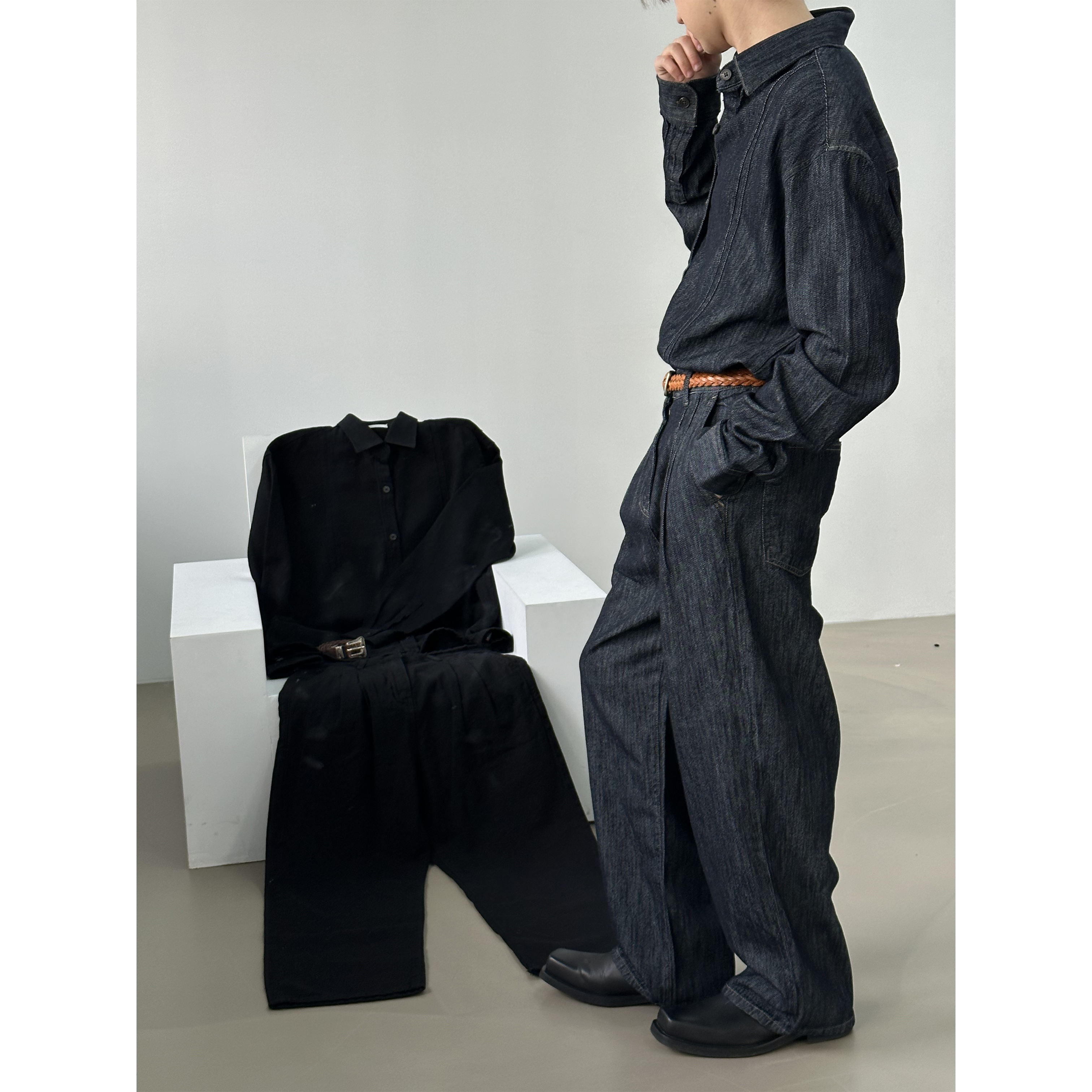 [Unisex] Premium linen two tuck pants(Blue)