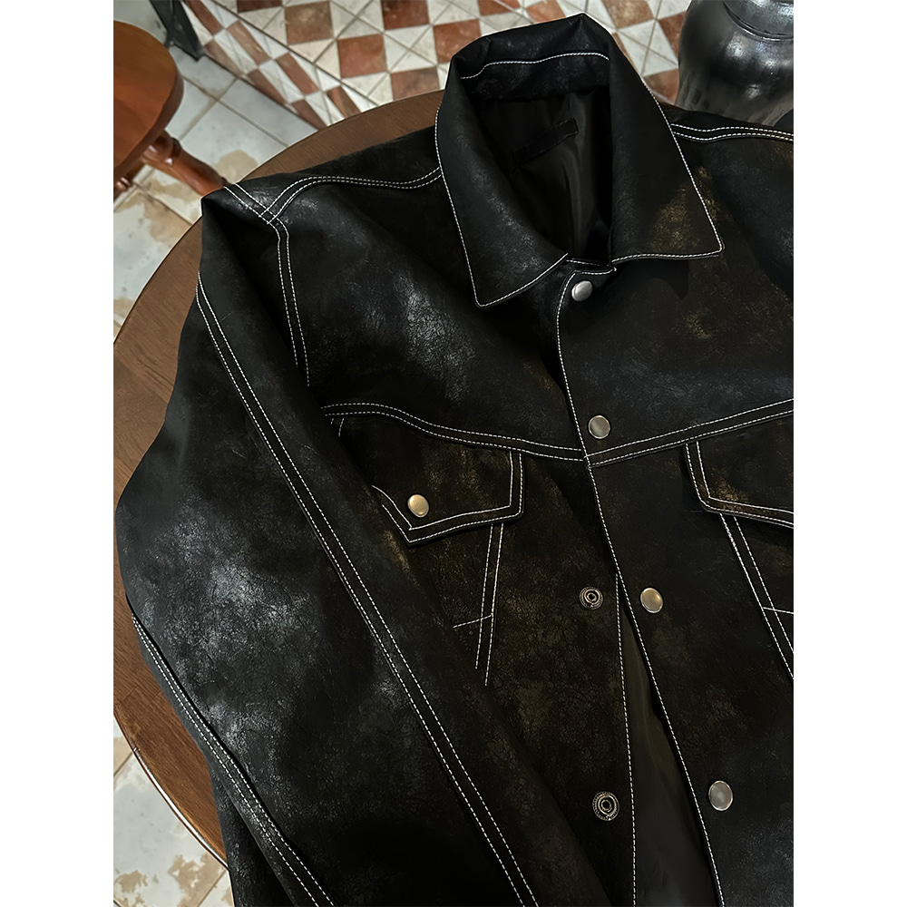 [S/S] Stitch leather trucker jacket