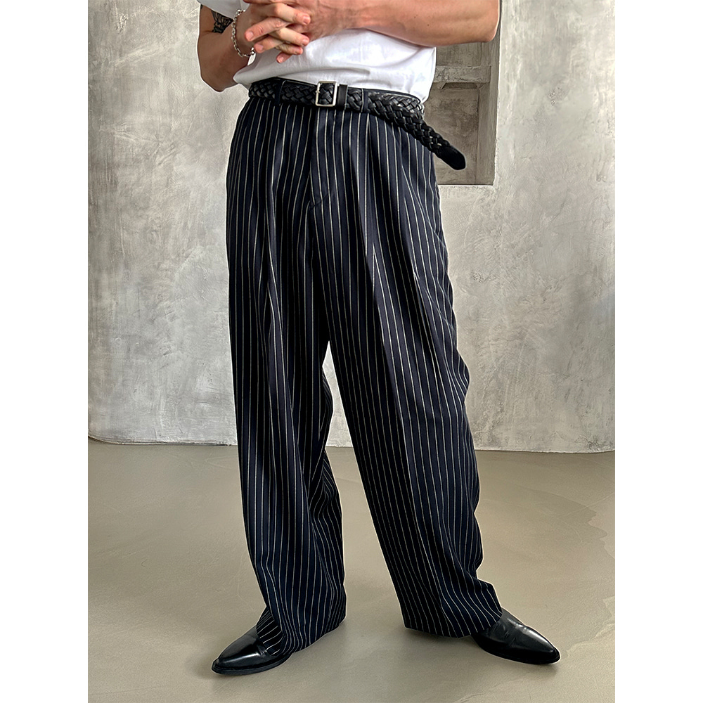 [Unisex] Stripe half banding slacks(2color)