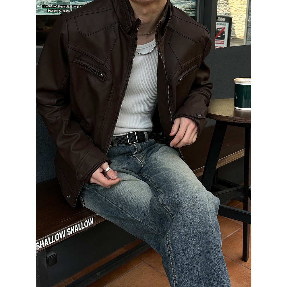 [블랙 당일출고 / 수량 소진시 품절][PROMOTION] Leather zipper biker jacket(2color)