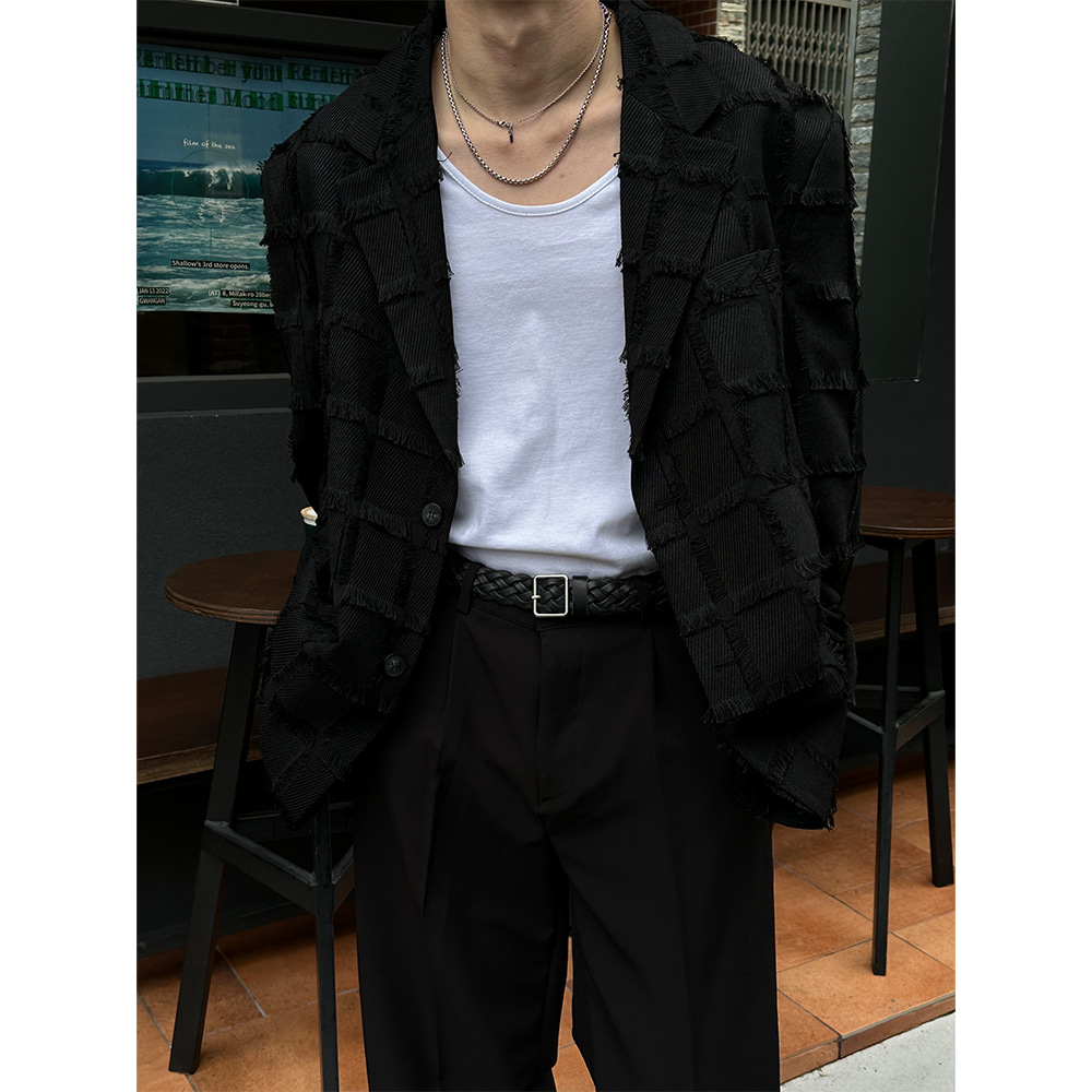 [Unisex] Blanc fringe overfit jacket(2color)