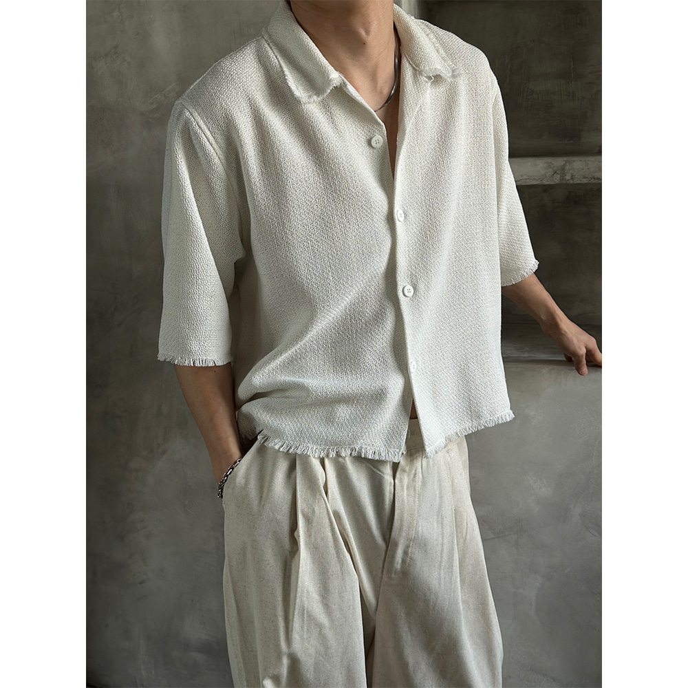 Linen tweed cutting half shirts(2color)
