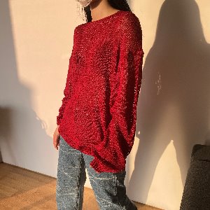 [Unisex] Net boat neck see through knit(4color)