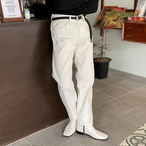 [Unisex] White straight cotton pants