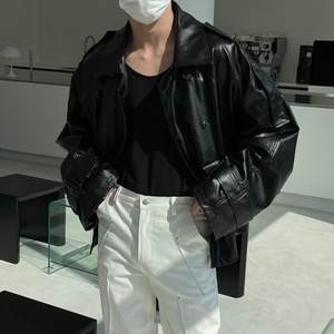 [Unisex] Leather balloon short jacket