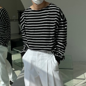 [Unsiex] Saint stripe boatneck t-shirts(3color)