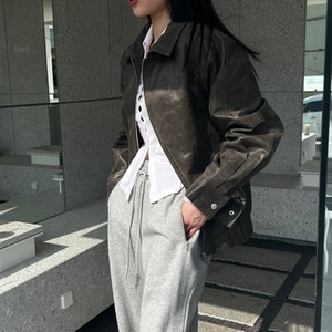 [Unisex] Crack vintage leather jacket(2color)