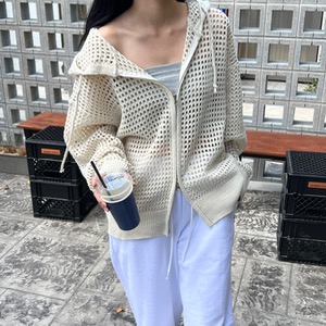 [Unisex] Mesh hood knit zip up(2color)