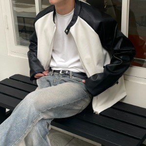[Unisex] Raglan racing leather jacket(2color)