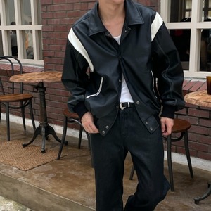[프리오더 회원 -5%SALE] Leather stitch varcity jacket(black)