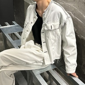 [입고] Cutting stitch denim jacket(White)