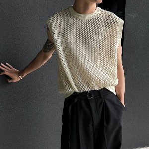 [Unisex] Round punching knit vest(4color)