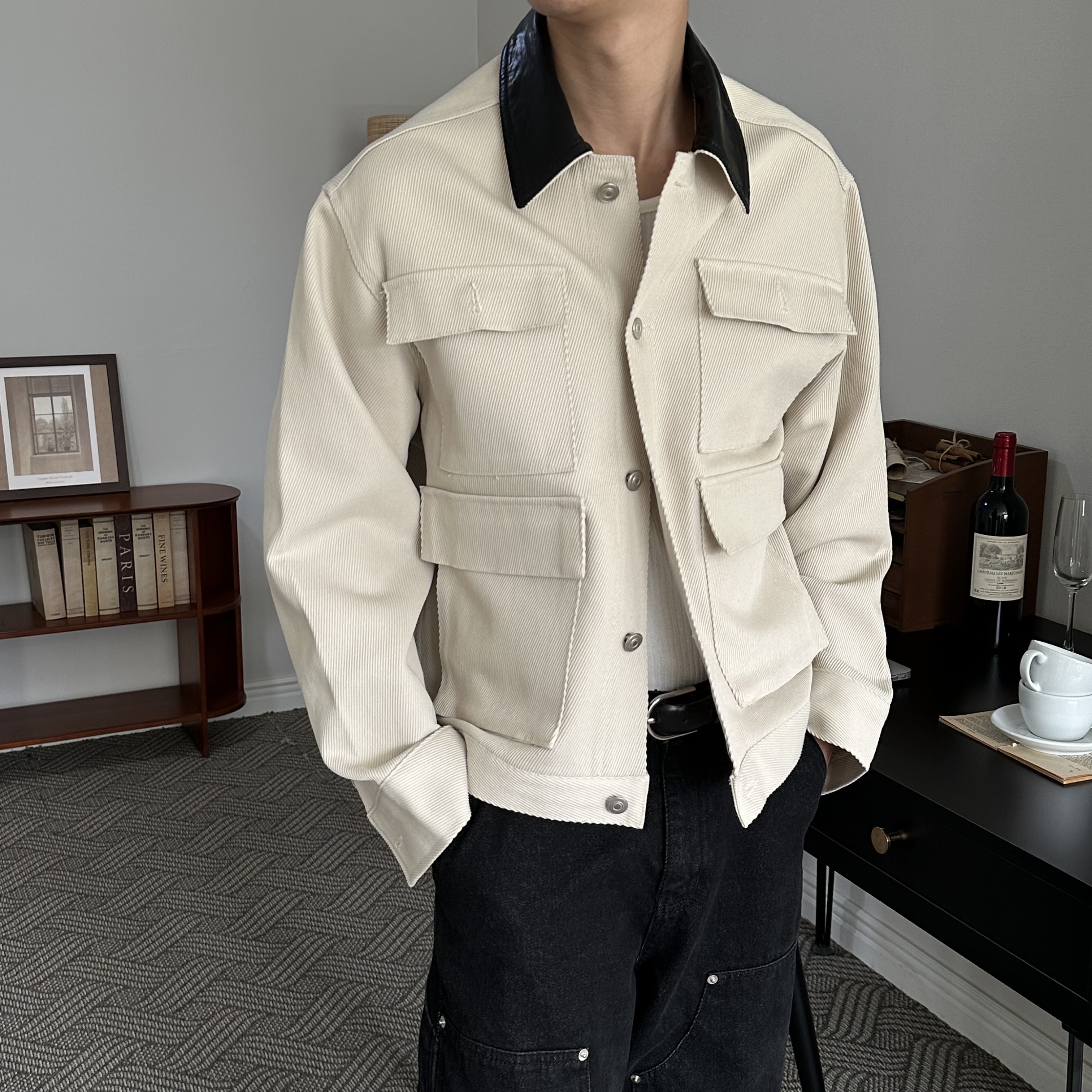 [F/W] Leather kara twill jacket(2color)