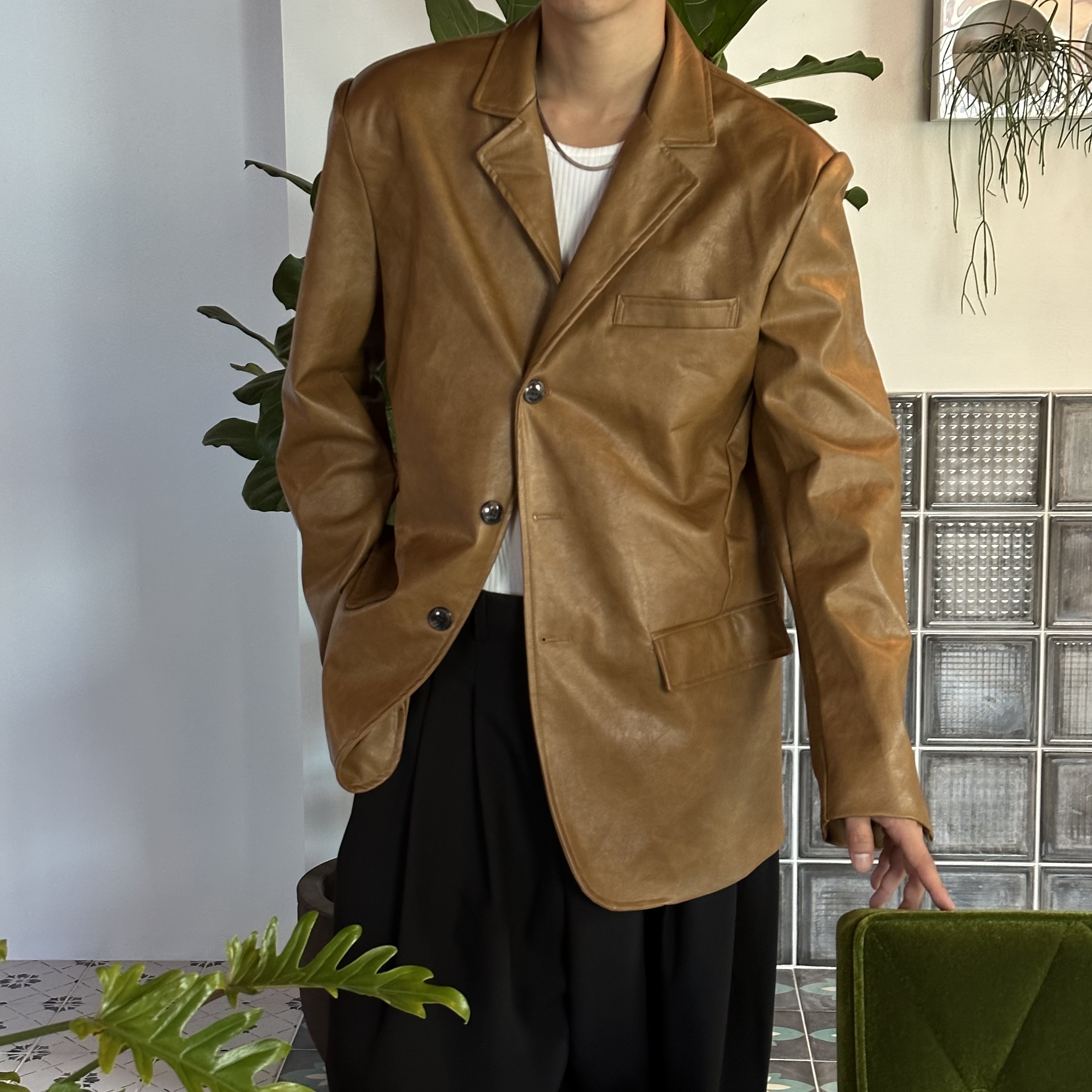 [Unisex] Daddy fit leather blazer(2color)