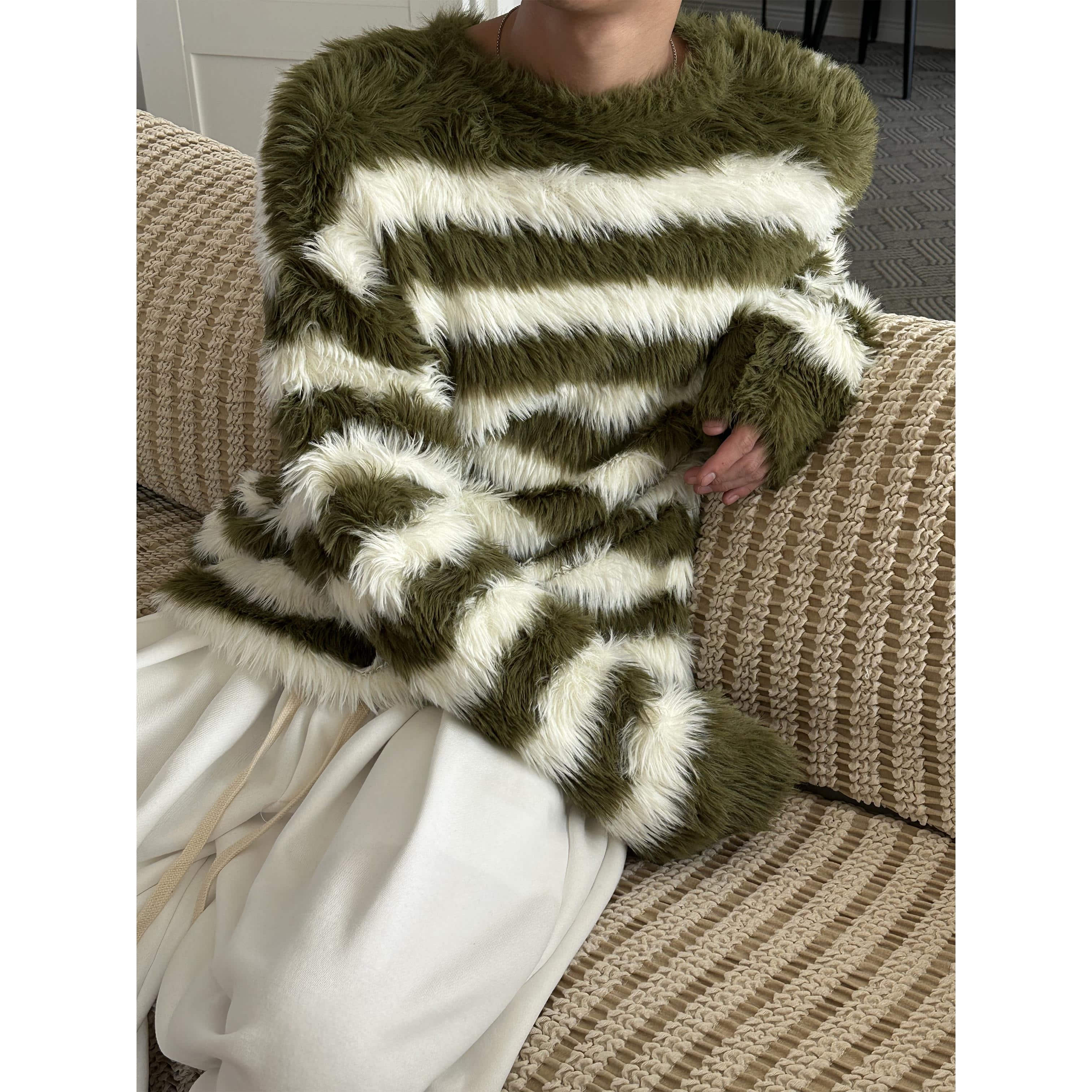 [PREMIUM] Angora stripe round neck knit(4color)