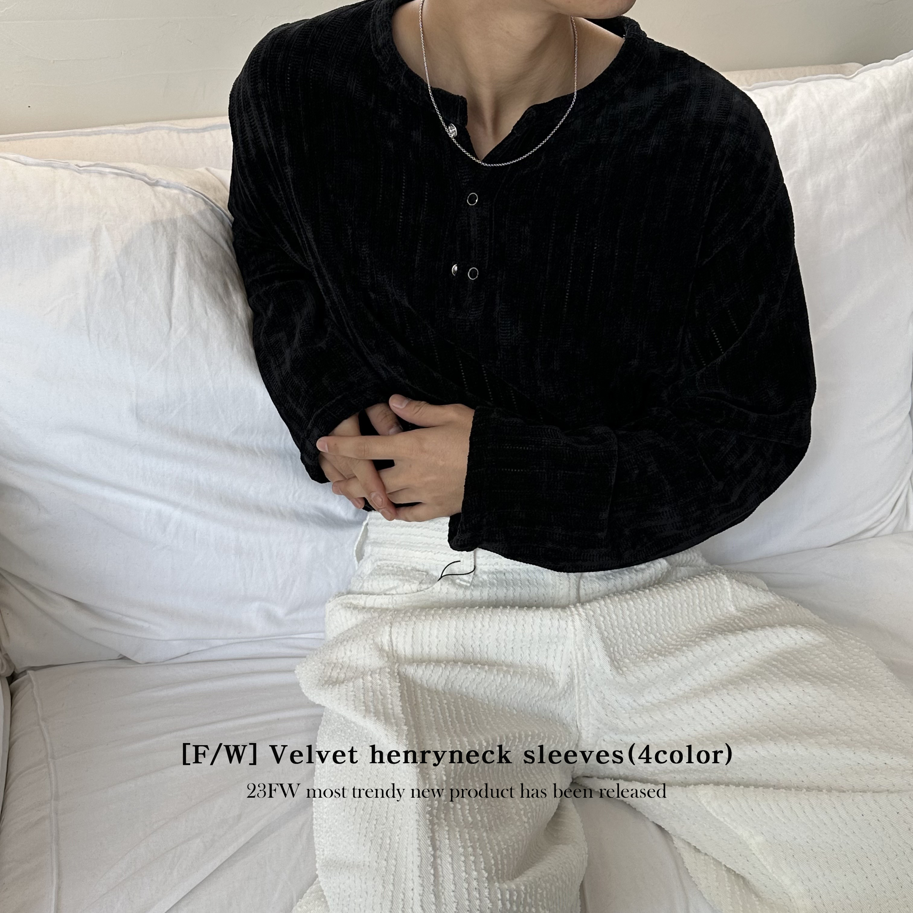 [Unisex] Velvet henry neck sleeves(4color)