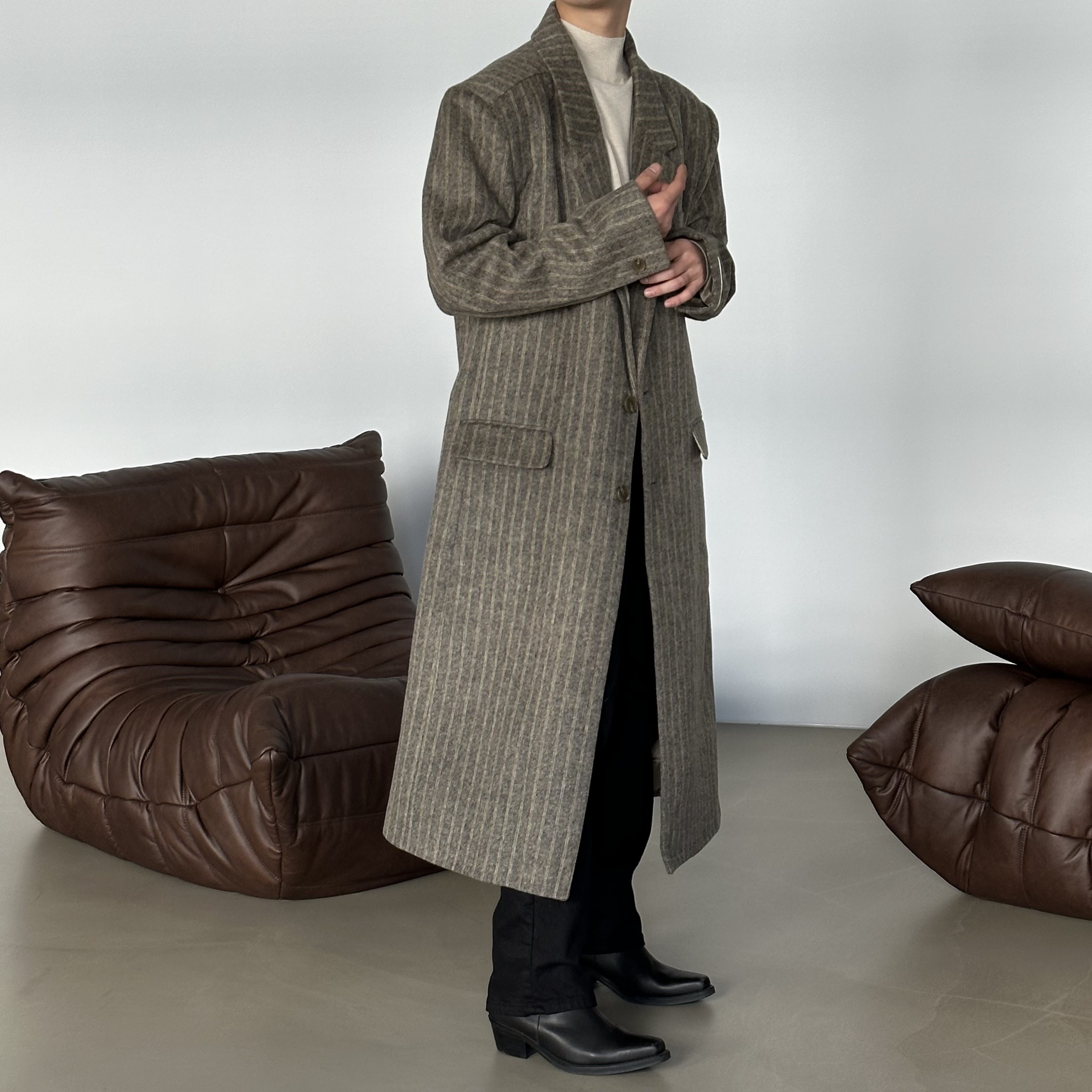 [F/W] Stripe wool single coat(2color)