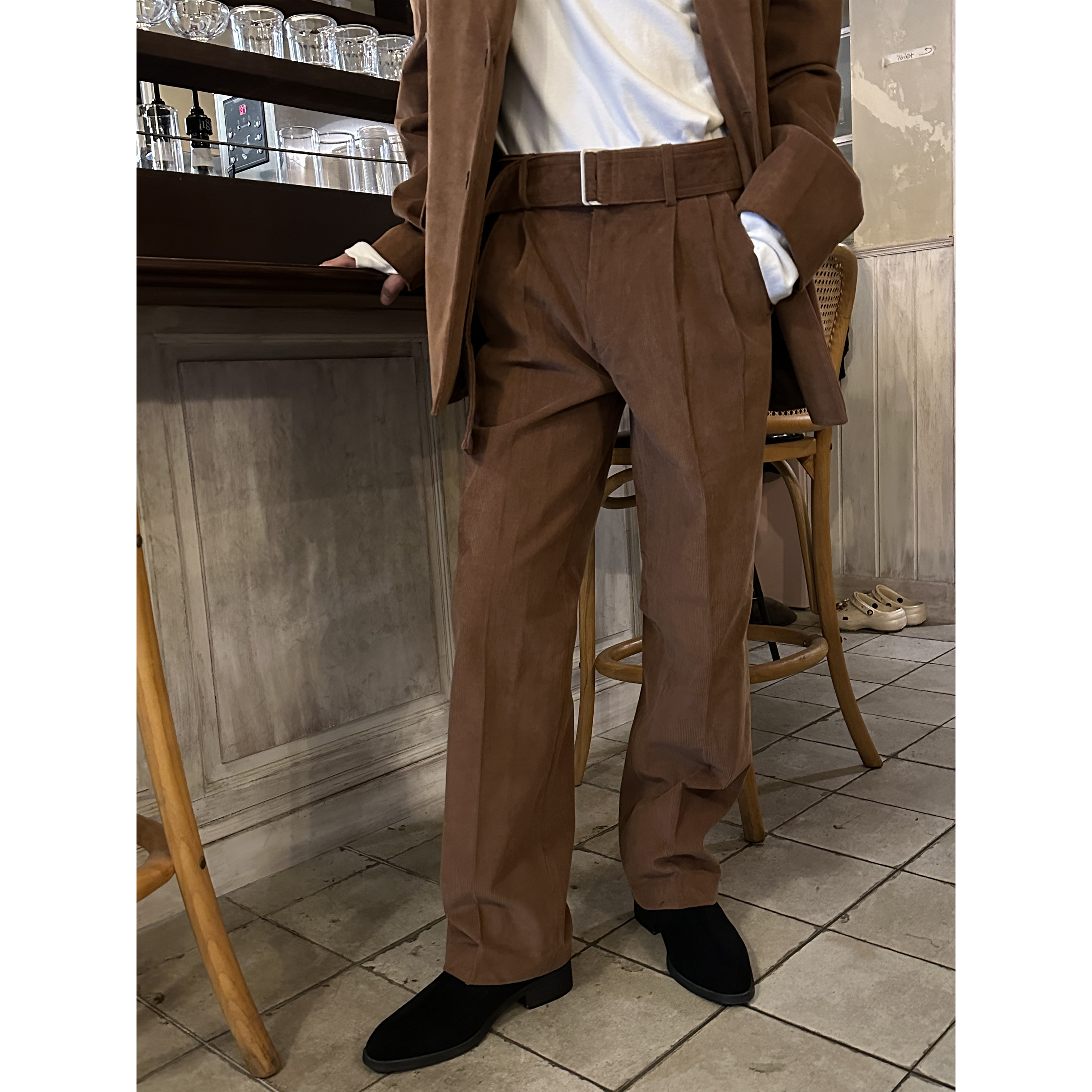 [SET UP가능] Corduroy belt wide pants(3color)