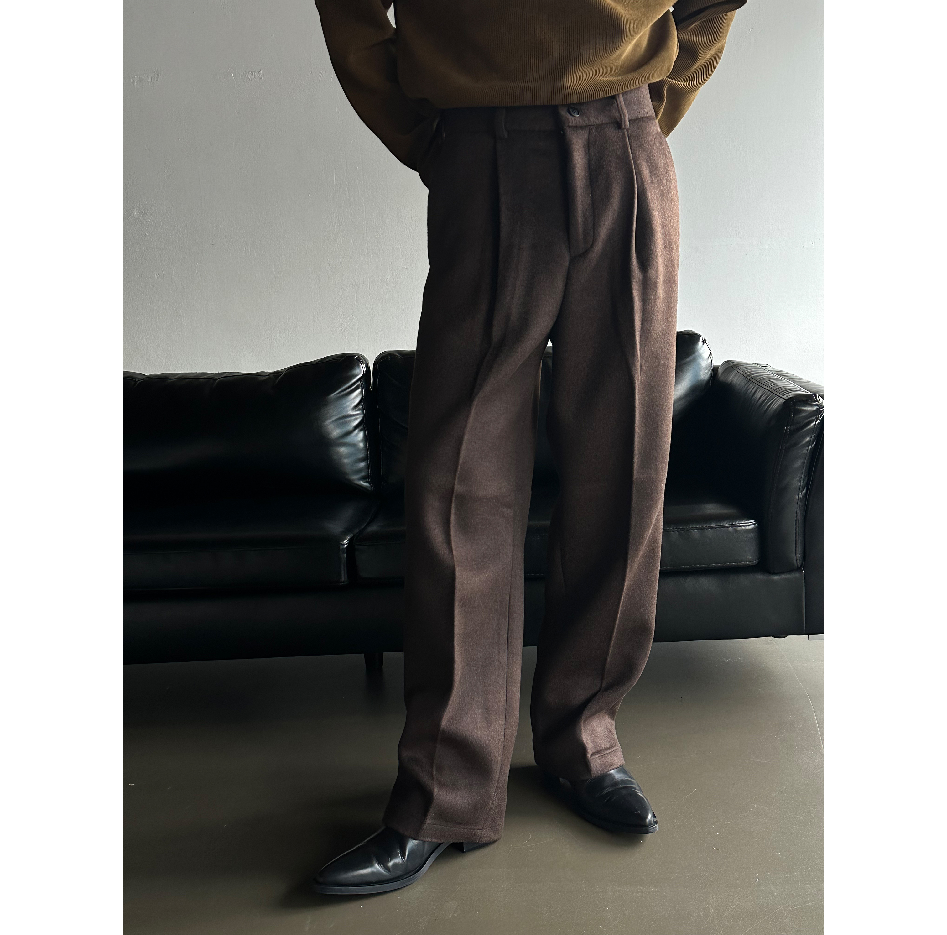[그레이품절][Unisex] End wool semi wide pants(3color)